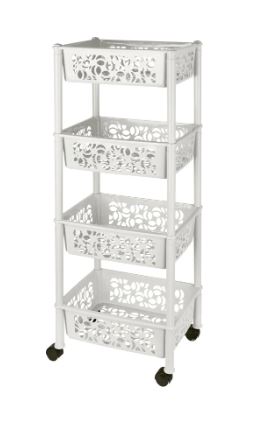 Этажерка Keeplex Light на колесиках четырехсекционная малая прямоугольная 37х29х93,5 см белое облако